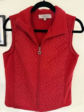 Women's Red Quilted Fleece Vest with Full Zip